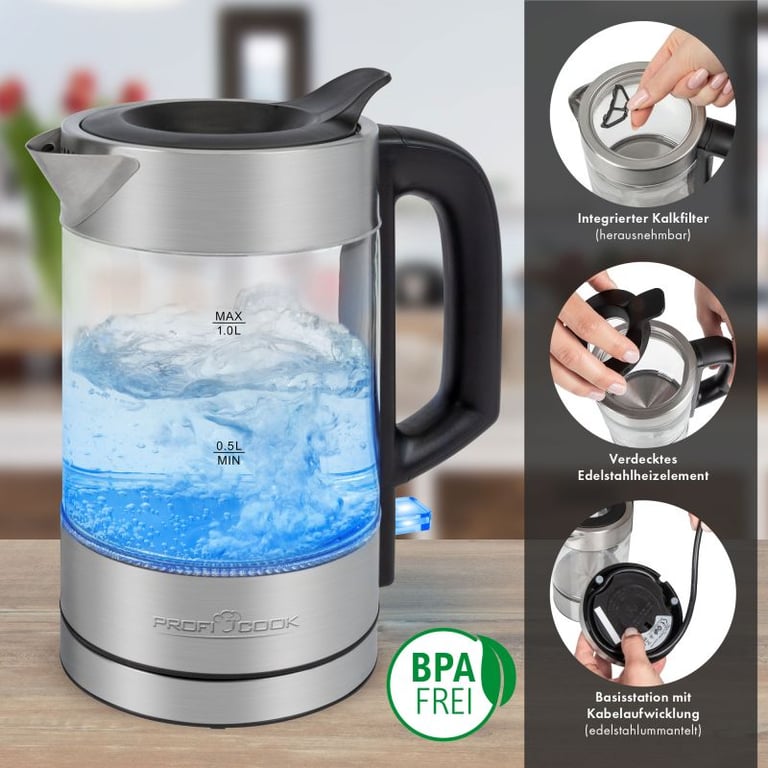 Bouilloire Électrique ProfiCook PC-WKS1229G – Verre 1L 1600W Sans BPA - vue 4