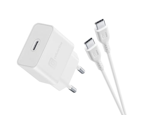 Cellularline USB-C Charger Kit 15W Le kit chargeur USB-C 15W recharge rapidement et en toute sécurité les appareils Samsung avec un port USB-C compatible avec la charge 15W.