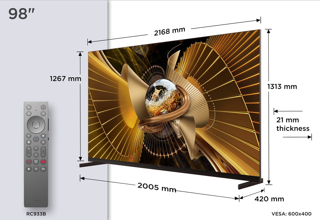 TV LED Tcl SQD Mini LED 98X11L 249 cm 2026 - vue 4
