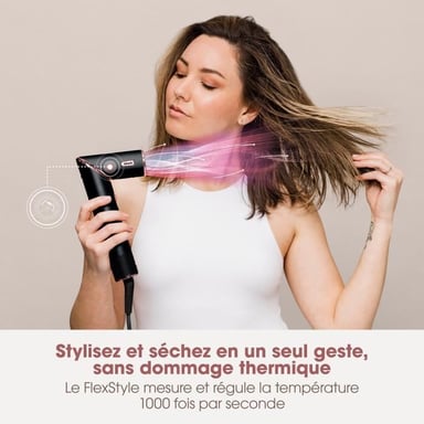 Secador de pelo y estilizador 2 en 1 - SHARK FLEXSTYLE - HD426EU - 3 accesorios - Negro y oro rosa - 1400 W