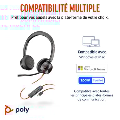 POLY Blackwire 8225 cuffie stereo USB-C + adattatore USB-C/A