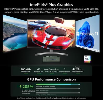 BMAX B6 Plus Mini PC, Intel Core i3-1000NG4, 12GB RAM LPDDR4, SSD da 512GB, Windows 11 Pro, WiFi 5G