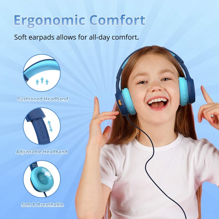 Tronsmart Casque Audio Enfant Casque Enfant Pliable Volume Sûr 8594 DB Casque Musique Enfant Haut Parleurs De 40 Mm Son Et Doux Bandeau Réglable pour 'Apprentissage Et Le Divertissement Neuf - vue 3