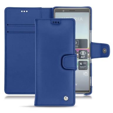 Funda de piel Sony Xperia 5 - Solapa billetera - Azul - Piel lisa