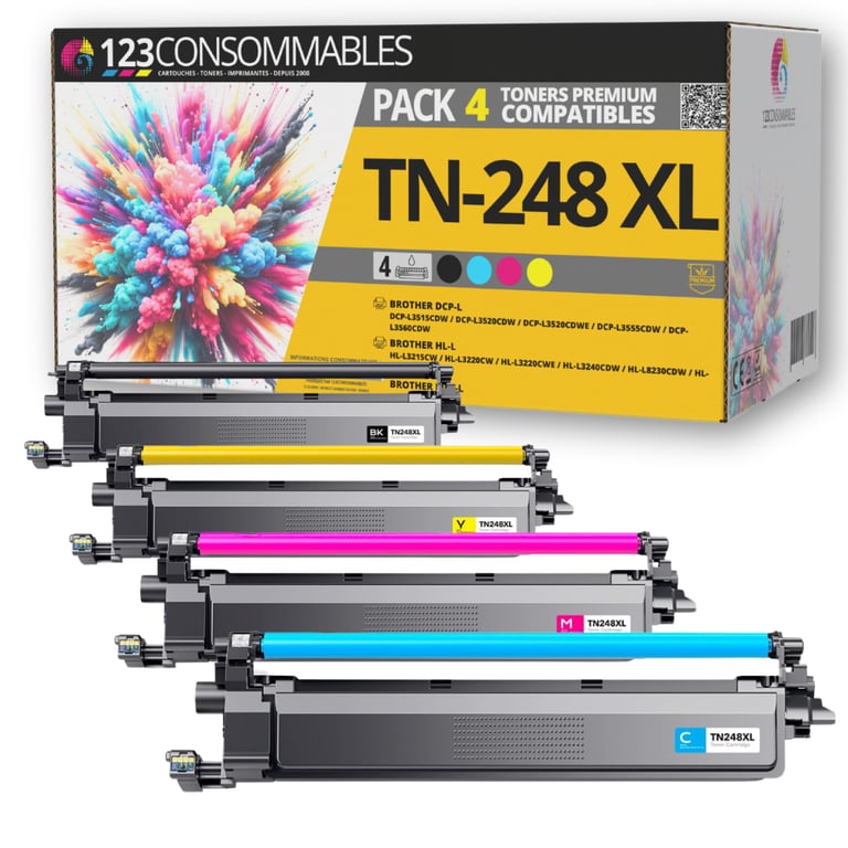 123CONSOMMABLES TN248XL Toner compatible avec Brother TN248 TN248XL TN 248XL TN248CMYK pour Brother MFC L8390CDW DCP L3560CDW DCP L3520CDWE MFC L3740CDWE MFC L3760CDW DCP L3520CDW 4 Pack Neuf