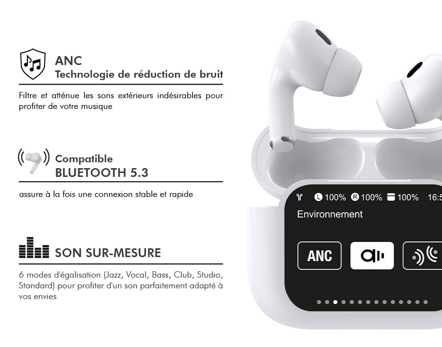 TWS Play Touch ANC Ecran Tactile 1.65'' Intra Wh - vue 5