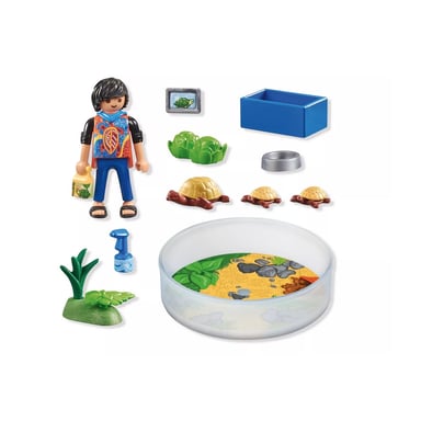 Famiglia di tartarughe Playmobil in un terrario con accessori