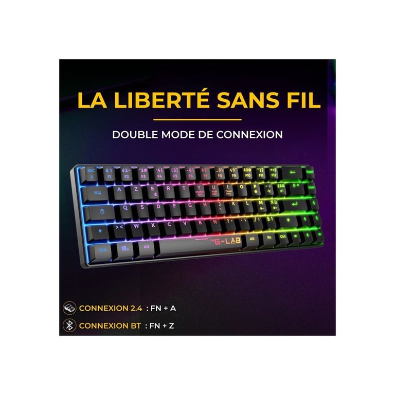 Clavier Gaming Sans Fil The G-Lab Keyz Hydrogen – Format Compact TKL, Rétroéclairage RGB - vue 8