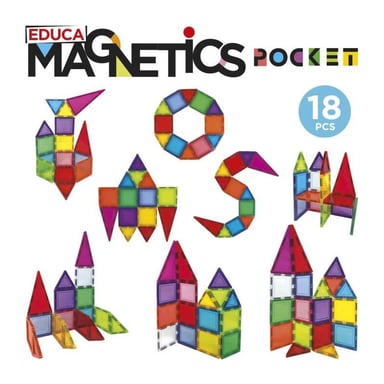 Magnetics Mallette - Jeu de construction - EDUCA - 18 blocs magnétiques, 2 animaux, 8 cartes - Des 3 ans