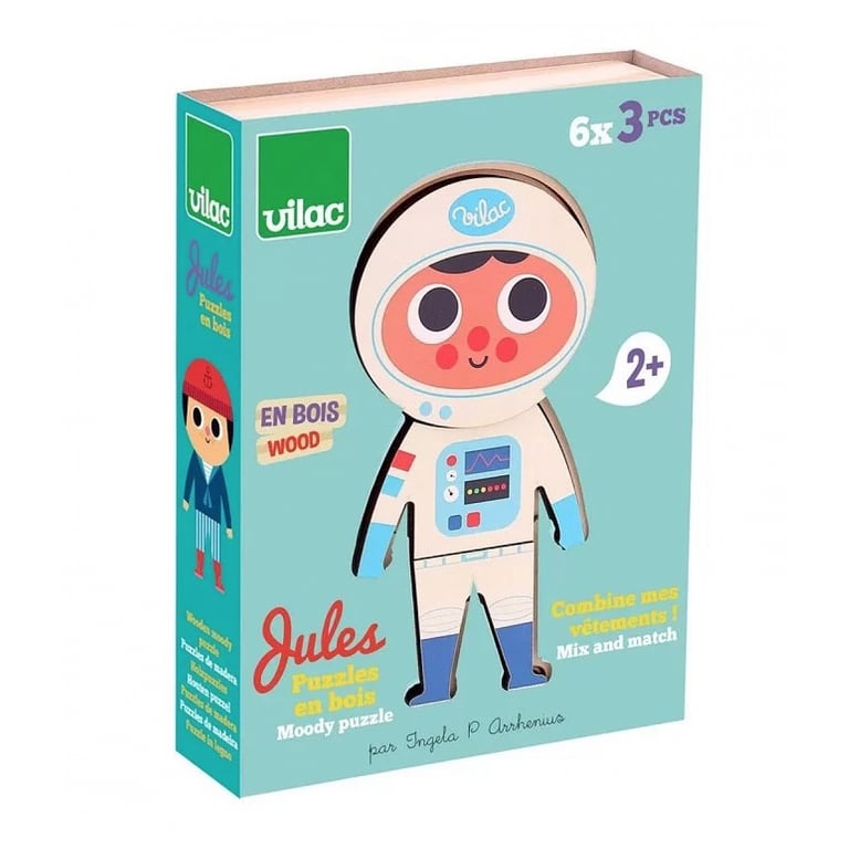 Puzzle en Bois Jules : Habillez le avec 6 Tenues Créatives Neuf