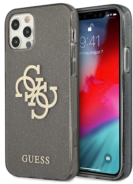 Étui Guess pour iPhone 12/12 Pro 6.1 Noir Paillettes 4G Grand Logo