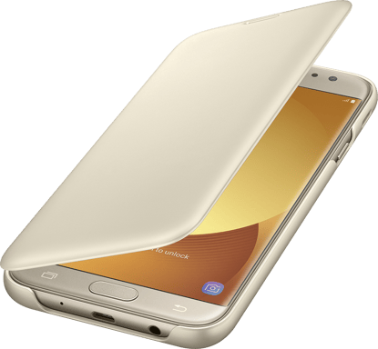Samsung Funda protectora para Samsung Galaxy J7 Flip Wallet Dorado