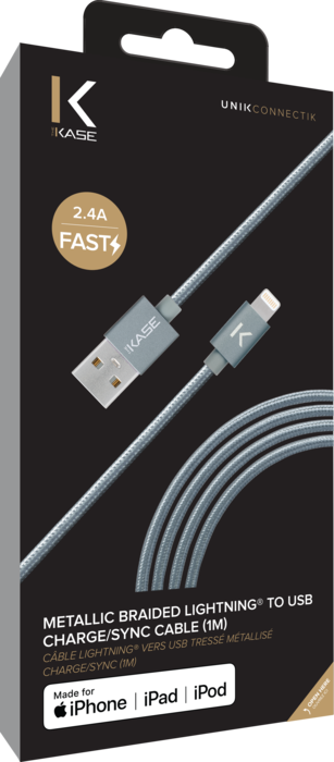Câble USB-C vers Lightning certifié MFi Apple métallisé tressé Charge/sync ( 2M), Noir