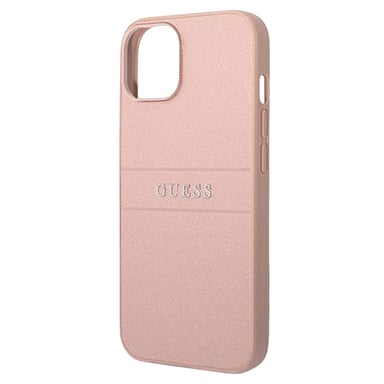 Coque pour iPhone 14 Plus Effet Saffiano avec Logo Métallique Rose