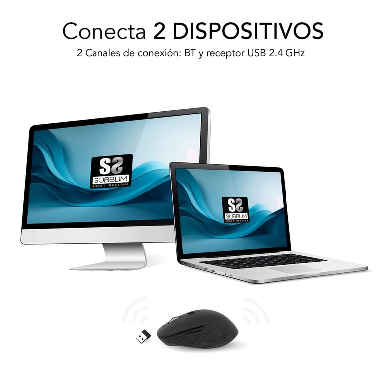 Souris SUBBLIM SUBMO-EDCUR01 – Optique 1600 DPI, Bluetooth + USB - vue 3