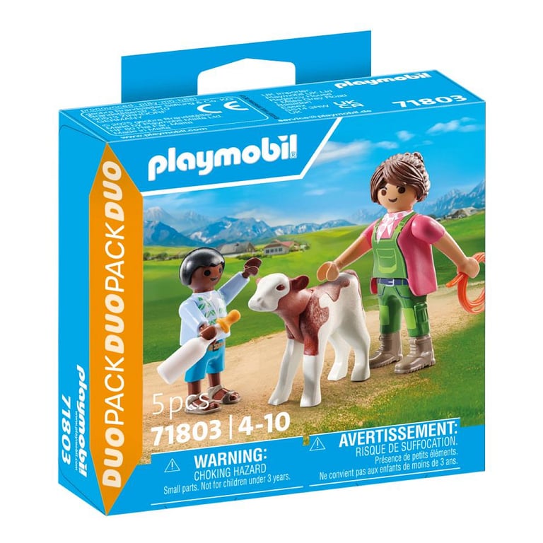 Fermière Et Enfant Avec Veau Playmobil La Boite - vue 2