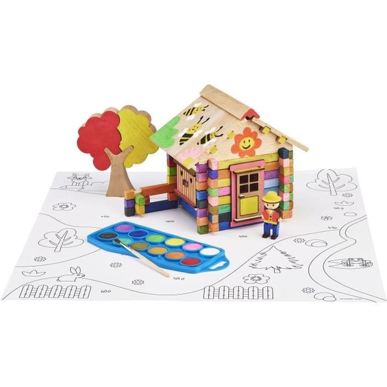 Chalet à Peindre 85 Pièces JEUJURA Jeu de Construction en Bois Naturel Accessoires et Peinture Inclus 26x24x9 cm - vue 2