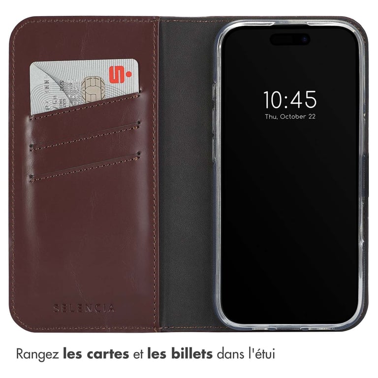 Selencia Étui de téléphone portefeuille en cuir véritable pour Apple iPhone 16 Pro Max Neuf - vue 6