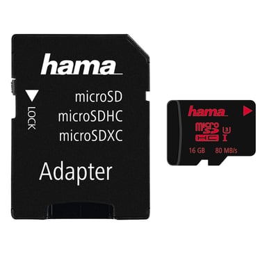 Tarjeta microSDHC de 16 GB UHS Speed Class 3 UHS-I 80 MB/s + adaptador para fotos