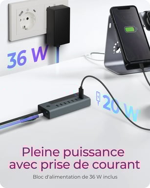 ICY BOX IB-HUB1457-C31 USB 3.2 Gen 1 (3.1 Gen 1) Type-C 10000 Mbit/s Blu, Grigio