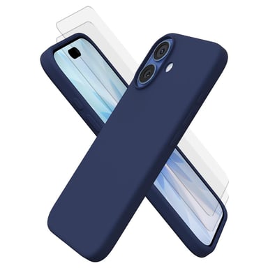 EVETANE Coque iPhone 17 Silicone liquide Bleue + 2 Vitres en Verre trempé Protection écran Antichocs