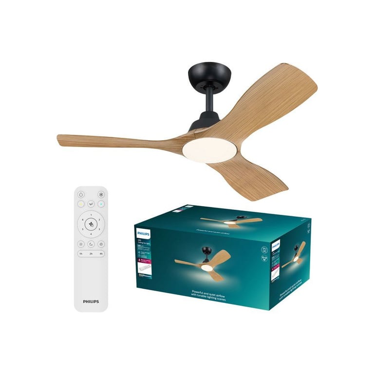Ventilateur de Plafond Philips Olas 107 cm – 30W, 6 Vitesses, Télécommande, LED