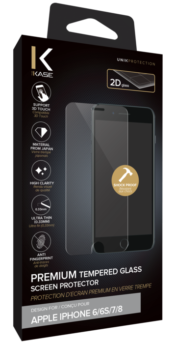 Protection d'écran premium en verre trempé pour Apple iPhone 6/6s/7/8, Transparent