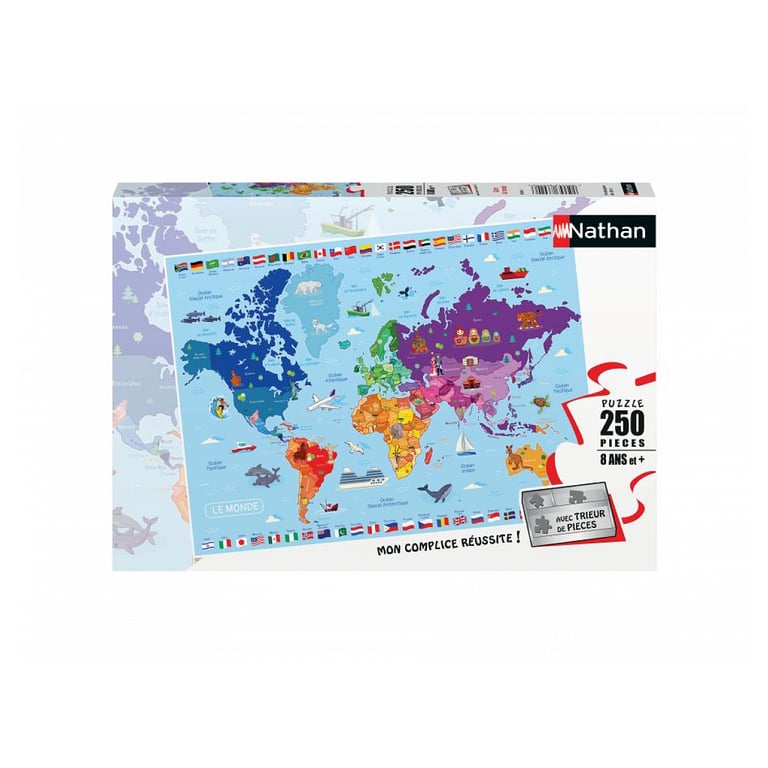 Puzzle éducatif 250 pièces : carte du monde pour enfants - Neuf