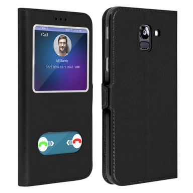 Étui pour Samsung Galaxy J6 Housse Folio Double Fenêtre Fonction Support Noir
