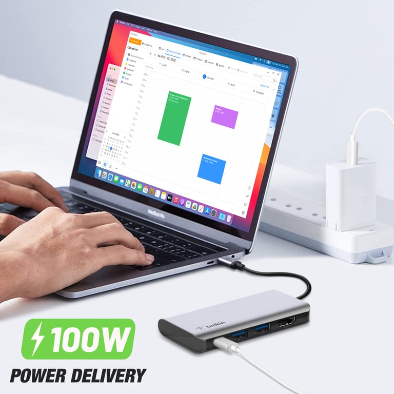 Hub USB-C 4en1 HDMI 4K, 2x USB 3.0 et USB-C Power Delivery 100W Argent - Neuf