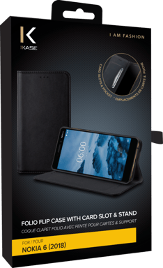 Coque clapet folio avec fente pour cartes & support pour Nokia 6 (2018), Noir