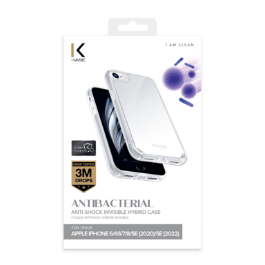 Custodia antiurto ibrida antibatterica invisibile per iPhone 6/6s/7/8/SE 2020/SE 2022, trasparente