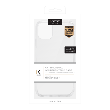 Custodia ibrida antibatterica invisibile per iPhone 11, trasparente