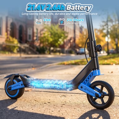 Trottinette électrique enfant iScooter K6 avec haut-parleur Bluetooth, batterie 21,6 V 2,6 Ah - bleue