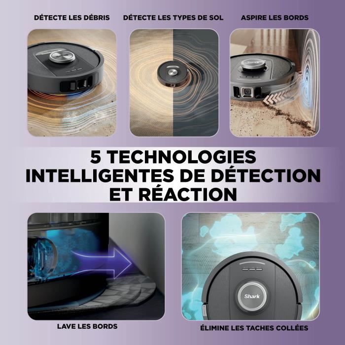 Aspirateur Robot et Laveur SHARK PowerDetect NeverTouch RV2800YEEU Autovidant 650 Watts 2 brosses latérales - vue 4