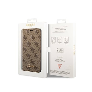 Guess Funda Folio para iPhone 14 Plus Estampado 4G con Soporte Integrado Marrón