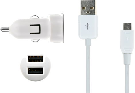 Mini chargeur allume-cigare blanc USB 2A avec câble micro USB