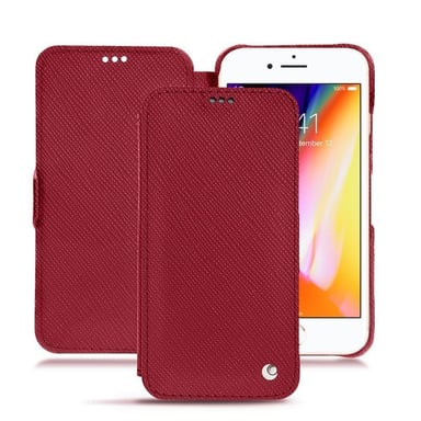 Housse cuir Apple iPhone 8 - Rabat horizontal - Rouge - Cuir saffiano