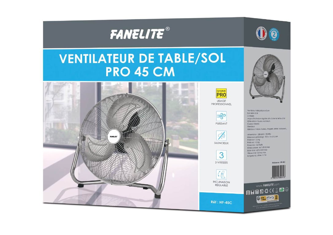 Fanelite Ventilateur tablesol HF 45C Hélice 45 cm Moteur AC 3 vitesses Fort débit d'air Neuf - vue 3