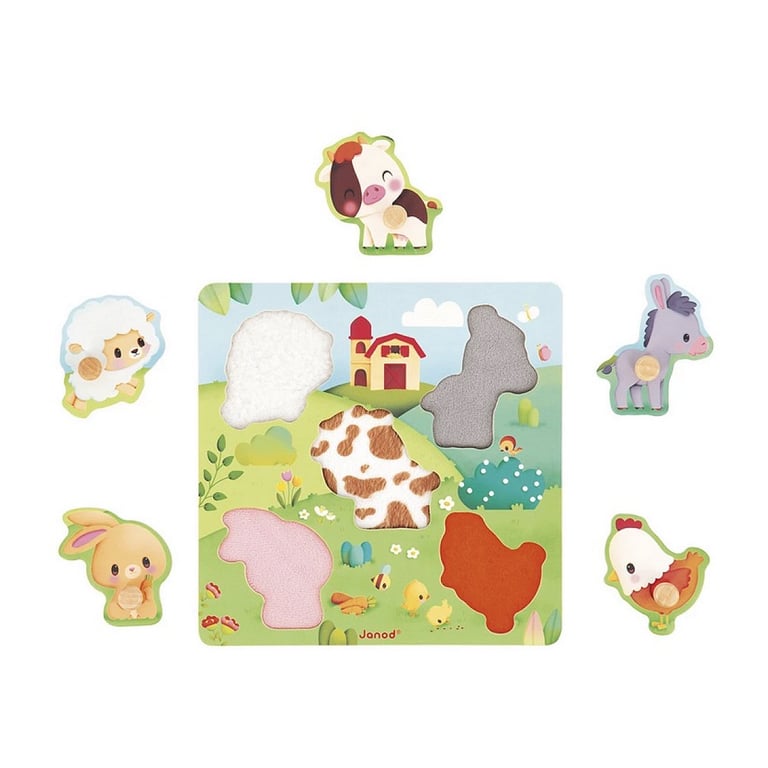 Puzzle encastrement en bois tactile : Ferme 5 pièces Juratoys Janod - vue 4