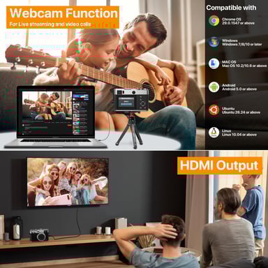 Cámara digital 5K con cámaras frontal y trasera, visor, enfoque automático, antivibración Black