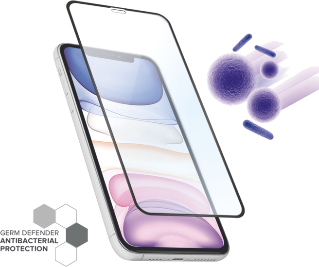 Protection d'écran antibactérienne en verre trempé ultra-résistant à bords  incurvés pour Apple iPhone XS Max/11 Pro Max, Noir