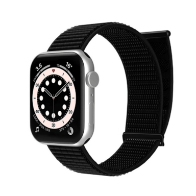 Bracelet en nylon à boucle auto-agrippante compatible avec Apple iWatch, confortable et résistant à la transpiration Black S