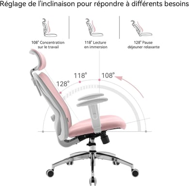 Silla ergonómica SIHOO M18 - Soporte de 4 puntos - Malla transpirable - Ajustable - Para 1,68-1,88m - Máx. 150kg - Certificado BIFMA - Rosa