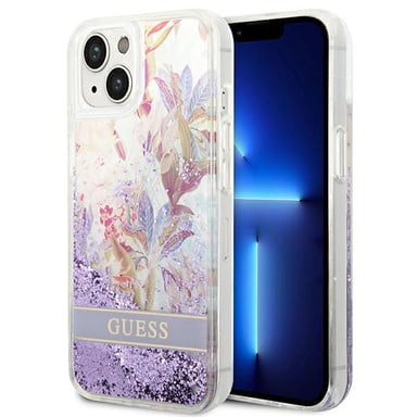 Custodia Guess per iPhone 14 Plus 6,7'' Purple Flower Liquid Glitter