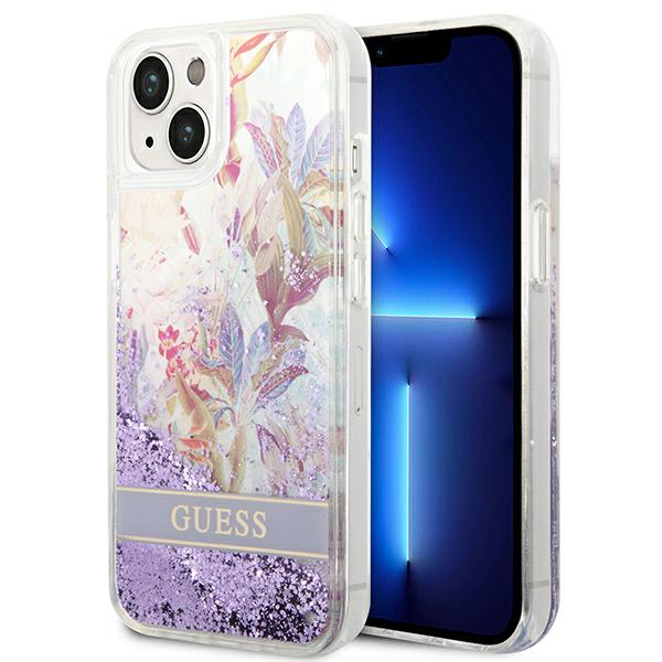 Guess Etui do iPhone 14 Plus 6,7 fioletowy/purple hardcase Flower Liquid Glitter