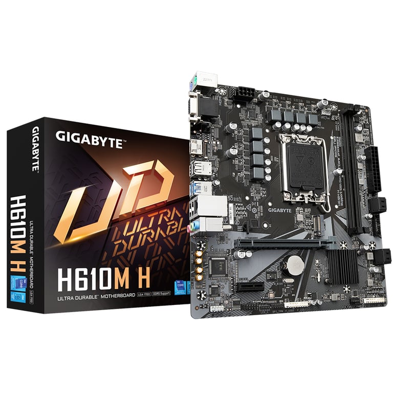 GIGABYTE H610M H Carte Mère Prend en charge les processeurs Intel Core 14e génération VRM numérique hybride 6+1+1 jusqu'à 5600MHz DDR4 OC 1xPCIe 3.0 .2 LAN GbE USB 3.2 Gen 1 Neuf