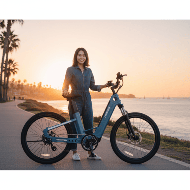 Bicicleta eléctrica de fibra de carbono MIHOGO AIR MAX con doble batería, app inteligente y frenos hidráulicos - azul