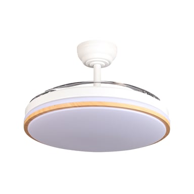 Ventilador de Techo LED Retráctil Yatek Rubia 60W Motor DC 6980 lm 6 Velocidades Mando a Distancia Luz Regulable Ø107 cm Blanco haya