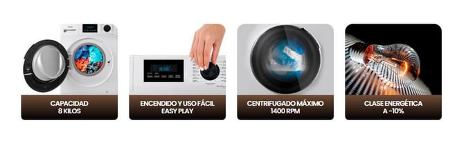 Lavadora Carga Frontal Infiniton WM-S84ADX, 8 kg, 1400 rpm, A, Vapor Care, Inverter, Dark Inox